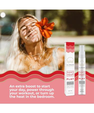 Nu Bloom Play Oral Spray - Fast-Acting Natural Energy Support with Cordyceps Muira Puama Goat Weed and Nano Hemp 8 mL (20 Servings) Easy to Use Made in USA - Buy Online on GoSupps.com