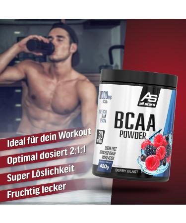 All Stars BCAA Powder 420g - Sugar-Free Vegan Branched-Chain Amino Acids | High-Quality Protein Shake with Berry Blast Flavor - Buy Online on GoSupps.com