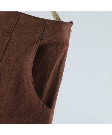 Gufesf Women's Plus Size Linen Capris Pants Coffee - Small | Wide Leg Summer Crop Pants with Pockets - Buy Online on GoSupps.com