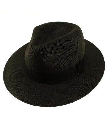 Unisex Summer Light Panama Derby Fedora Wide 2-3/8" Brim Hat Adjustable Black