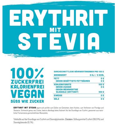 Erythrit + Stevia Natural Sugar Substitute - 1kg Doypack Zero Calories Healthy Alternative for Cooking & Baking - Buy Online on GoSupps.com