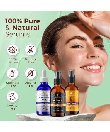Pack of 3 Vitamin C Hyaluronic Acid & Retinol Serums - Anti-Aging Facial Treatment for Neck & Chest | Fights Pigmentation Fine Lines & Wrinkles - Buy Online on GoSupps.com