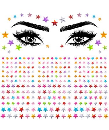 OIIKI 4 Sheets Colorful Star Face Gems Stickers Face Eye Rhinestones Makeup Stickers Women Makeup Jewels for Face Rave Accessories for Parties Festival Daily Use 4 sheet star face gems