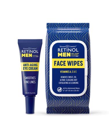 Retinol Men Eye Cream Reduces Puffiness & Dark Circles Boost Hydration & Minimize Visible Signs Of Aging Men Facial Wipes - Quickly cleanses Face from Sweat Oil and Pore-Clogging Dirt.