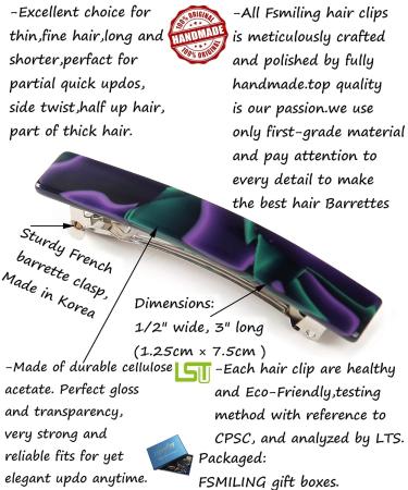 3-Piece Automatic Hair Clips for Women - Small French Shield Clips in Marble Periwinkle Turquoise & Amethyst - Ideal for Thin & Medium Hair - Buy Online on GoSupps.com