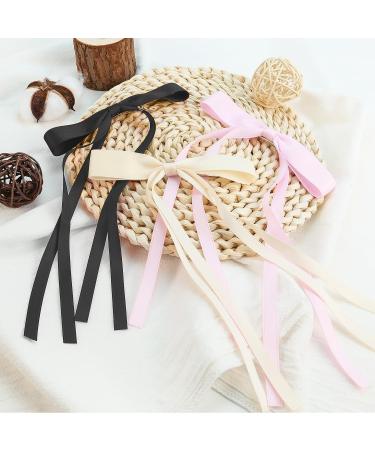 6Pcs Satin Ribbon Hair Bows for Women with Metal Clips - Black, Pink, Beige - Buy Online on GoSupps.com