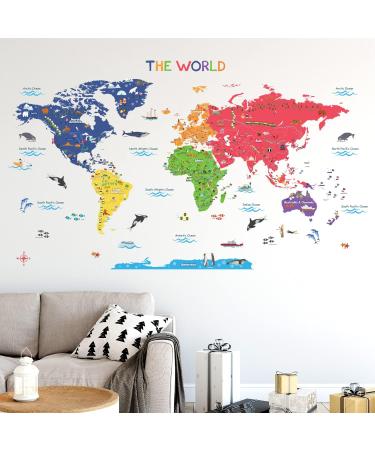 DECOWALL BS-115 Large Educational World Map Wall Stickers for Kids Nursery Bedroom Decor - Buy Online on GoSupps.com