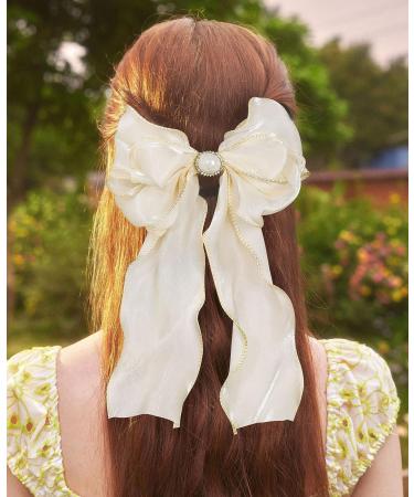 Silky Satin Big Bow Hair Barrette Set - 3PCS Champagne/Blue/Black Hair Clips for Women and Girls - Buy Online on GoSupps.com