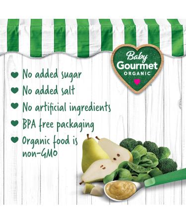 Baby Gourmet Organic Puree Baby Food Pouches - Juicy Pear & Garden Greens - No Added Sugar Or Salt Non GMO No Fillers Gluten Free Kosher (128ml) 12 Pack(Packaging May Vary) - Buy Online on GoSupps.com