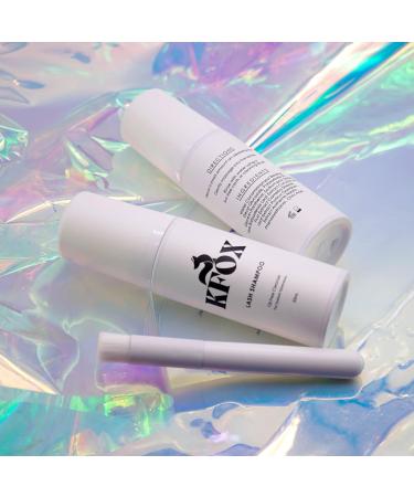 KFOX Professional Lash Shampoo + Free Brush / 1.69 fl. oz / 50ml/ Eyelid Foaming Cleanser/Wash for Extnesions & Natural Lashes/Safe Makeup Remover/Gentle Paraben-Free/Oil-Free Clear