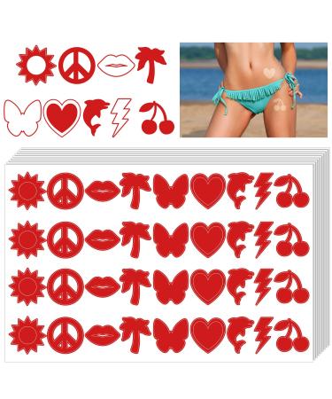 720 Pieces Tanning Sunbathing Stickers Perforated Body Stickers Self Adhesive Tanning Stickers Heart Butterfly Lips Tanning Bed Stickers for Body Face Playboy Kids Beach Accessories  9 Styles (Red)