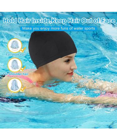 Buy 2-Pack Elastic Bath Caps for Adults | Comfortable Unisex Swimming Caps with Ear Protection - Dark Blue & Black - Buy Online on GoSupps.com