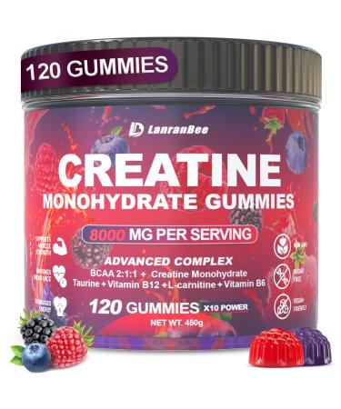Creatine Monohydrate Gummies for Men & Women with L-Carnitine & Taurine Sugar Free Chewable Creatine Pre-Workout Supplement for Muscle Strength Muscle Builder Energy Boost (Raspberry Flavor)
