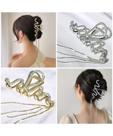 BSRESIN Snake Hair Clip for Women - Gold & Silver Metal Claw Clip with Rhinestone Diamond Accents - Hair Accessories (2 PCS) - Buy Online on GoSupps.com