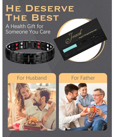 Jeracol Titanium Steel Magnetic Bracelet for Men | Double Row Strength Magnets | Free Links Removal Tool | Gift Box | A-Black - Buy Online on GoSupps.com