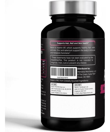 Biotin 10,000 mcg Supplement with Zinc & Selenium for Hair Growth, Strong Nails & Healthy Skin - 120 Vegan Capsules - Buy Online on GoSupps.com
