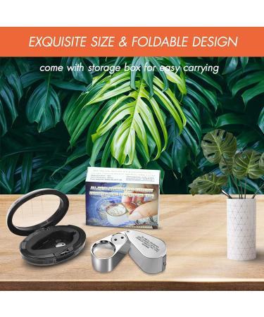 Leffis 40X Jewelers Loupe Magnifier with LED/UV Illumination - Metal Construction, Pocket Size for Jewelry, Gardening, Kids, Stamp, Rock Collecting - Buy Online on GoSupps.com