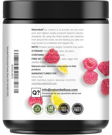 Naturebell Electrolytes Powder No Sugar 500g (76 Servings) | Keto Fast Hydration Formula | 1 000mg Potassium + Trace Minerals & Coconut Water | Raspberry Lemonade Flavor | Carnivore Friendly - Buy Online on GoSupps.com