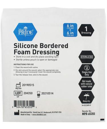 Medpride 6x6 Inch Silicone Bordered Foam Dressing Pads - 10 Pack | Trauma Bandage for Ulcers, Post Op Wounds, Injuries | Individually Wrapped, Sterile | Pain-Free Removal - Buy Online on GoSupps.com
