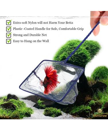 SunGrow Betta Fish Net - 5x4 Inches with 11 Inches Handle - Extra Soft Nylon for Delicate Fin Protection - Ideal for Easy Aquarium Tank Maintenance - Buy Online on GoSupps.com