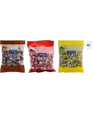 Value Bundle: KRINOS Candy - (CINNAMON ESPRESSO & LEMON) - Hard Candy - Candy Bags - Bonbon - Snacks for Adults - Candies Variety Mix - Custom Value Bundle Branded Pack of 3