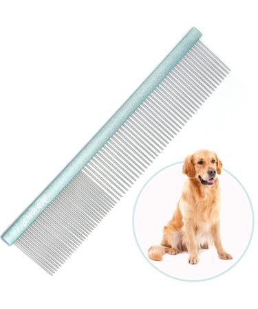 LBMBAIC 10inches Large Dog Comb for shedding matted hair for large dogs metal dog comb with long wide steel tooth to reduce tangles,mats and knots.(Blue) Large blue