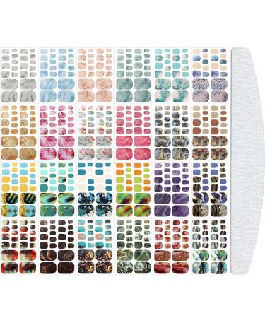 528 Pieces 24 Sheets Marble Full Wraps Toenail Polish Stickers Colorful Self-Adhesive Toenail Art Sticker Strips Toenail Art Polish Decals with Nail File for Women Girls Toenail Decoration