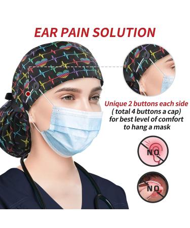 ABAMERICA Women's Surgical Scrub Cap with Ponytail Holder Personalized Nurse Hat for Long Hair | D02 Heart Beating Design - Buy Online on GoSupps.com
