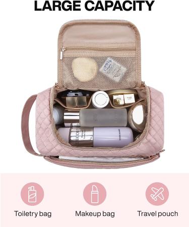 BAGSMART Pink Travel Makeup Toiletry Bag for Women - Large Opening Cosmetic Organizer and Travel Essential for Toiletries and Accessories - Buy Online on GoSupps.com
