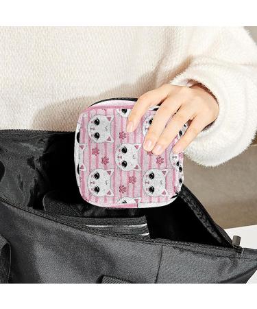Cute Pink Cats Claw Stripe Pattern Sanitary Napkin Storage Bag - Portable Period Pouch for Women and Teens - Multi-Colored - Buy Online on GoSupps.com