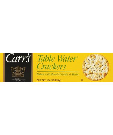 Carr's Table Water Crackers, Roasted Garlic & Herbs, 4.25-Ounce Boxes (Pack of 6)