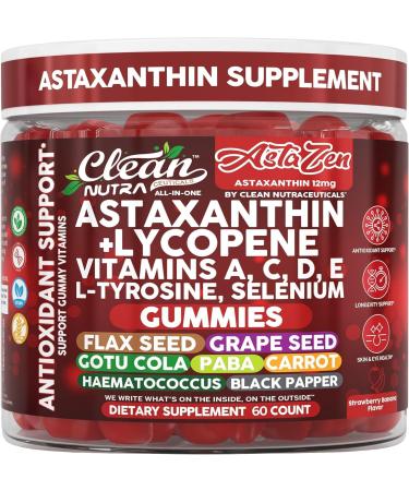 Clean Nutra AstaZen Astaxanthin Complex Gummies 12mg w/Lycopene Pure Vitamin A C D E L-Tyrosine Selenium Premium Berry Banana Eye Skin Immune Support Supplement 60 Count - Buy Online on GoSupps.com