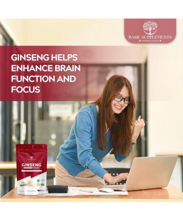 BASIL SUPPLEMENTS Organic Ginseng Powder Pure Panax Ginseng Root Powder | Natural Energy Focus & Immune Support | Korean Herbal Adaptogen | Non-GMO No Fillers Smoothie-Ready Superfood. - Buy Online on GoSupps.com