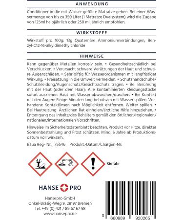 Hanse Pro Waterbed Conditioner - 2 x 250 ml | Care & Cleaning for All Water Beds | Protect & Condition Your Mattress - Buy Online on GoSupps.com