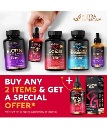 Nutraharmmony Vitamin B12 Liquid 5000mcg - Vegan Methylcobalamin Drops for Energy, Focus & Mood - Made in USA - 2oz Bottle - Buy Online on GoSupps.com
