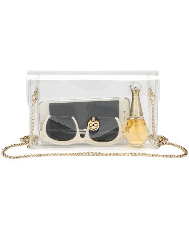 Vorspack Clear Purse Gift for Women Clear Crossbody Bag Cute for Sports Concert Prom Party Present A-clear(gold chain)