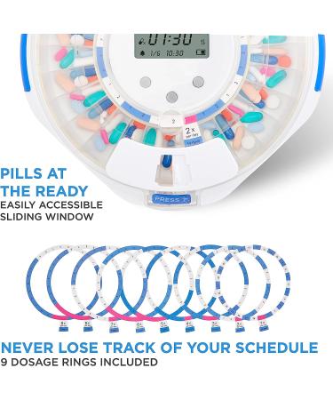 LiveFine Smart WiFi Automatic Pill Dispenser with Clear Lid | 28-Day Medication Organizer | Up to 9 Doses Per Day | Light/Sound Alarms | Lock Key System - Buy Online on GoSupps.com