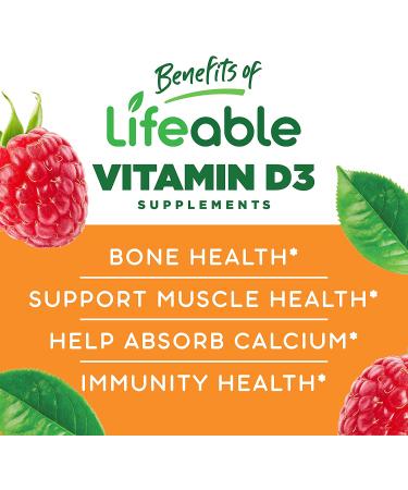 Lifeable Vitamin D 5000 IU Gummy Supplement - Natural Flavor, Gluten Free, Vegetarian - Strong Bones for Adults - 90 Gummies - Buy Online on GoSupps.com