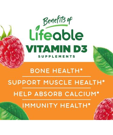 Lifeable Vitamin D3 10000 IU Gummies - Gluten Free Vegetarian Chewables for Strong Bones - 90 Count - Buy Online on GoSupps.com