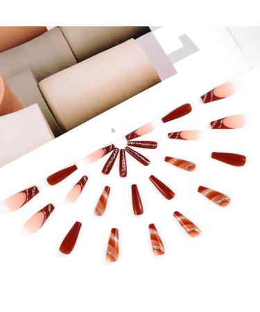 Sethexy Long Coffin False Nails Sparkly Brown Press-On Ballerina Acrylics for Women | 24-Hour Wear - Buy Online on GoSupps.com