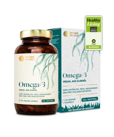 Nature Basics Veganes Omega 3 from algae oil |70 high -dose capsules for 2 months |A capsule daily to support normal brain eyes & heart function |Laboratory tests for purity 70 pieces (1 Pack) - Buy Online on GoSupps.com