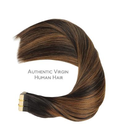 Premium Balayage Tape-In Hair Extensions | 20pcs 50g 14 inch Remy Real Hair - Natural Black to Chestnut Brown - Buy Online on GoSupps.com
