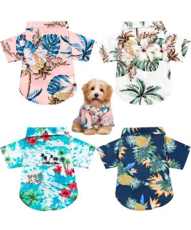 Weewooday 4 Pieces Pet Summer T-Shirts Hawaii Style Floral Dog Shirt Hawaiian Printed Pet T-Shirts Breathable Pet Cool Clothes Beach Seaside Puppy Shirt Sweatshirt for Dogs Pet Puppy (Small) Small Floral Style
