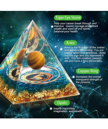 HuiJuKeJi Aries Orgonite Pyramid with Tiger Eye Stone - Zodiac Constellations Crystal Gift for Astrology Healing - Buy Online on GoSupps.com