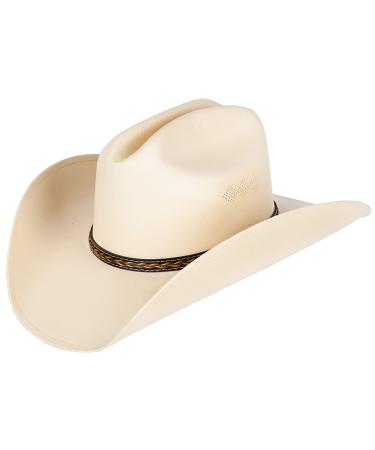 Queue Essentials Western Style Pinch Front Straw Canvas Cowboy Cowgirl Straw Hat Canvas Sand Large-X-Large