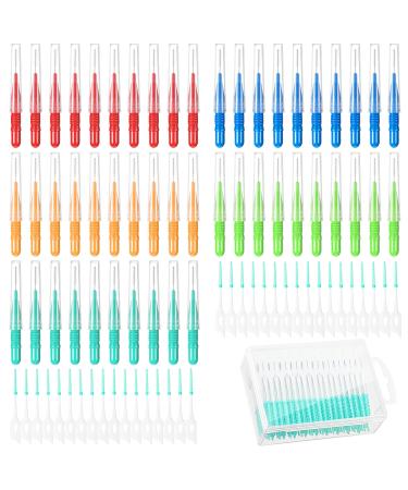 WILLBOND 350 Pieces Soft Interdental Brush Steel Dental Picks Mixed Color Dental Flosser Oral Brush Floss Silicone Tooth Cleaning Tool for Oral Mouth Teeth Cleaning