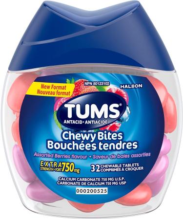 TUMS Extra Strength Smoothies for Heartburn Relief Assorted Fruit 140 tablets & Chewy Bites Assorted berries flavour Antacid for Heartburn Relief 32 Count - Buy Online on GoSupps.com