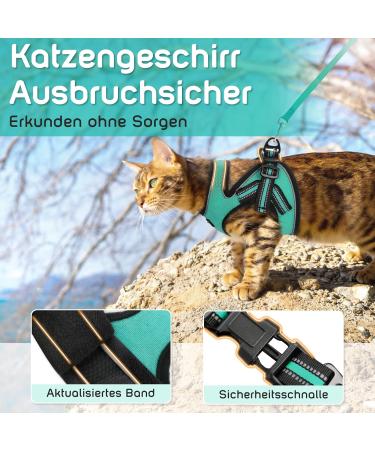 Aokcats Adjustable Cat Leash & Dishes Set | Outbreak-Proof Harness & Soft Reflective Gear for Cats & Rabbits - Green - Buy Online on GoSupps.com