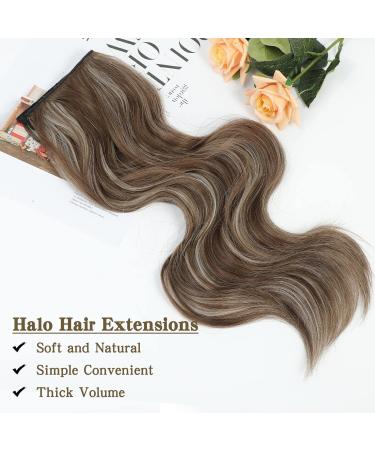 Wire Hair Extensions with 2 Removable Clips 20 Inch Wavy Curly Hair Invisiable Transparent Wire Extensions Hairpieces for Women - Ombre Dirty Blonde (20inch Mixed Brown & Blonde Highlights) - Buy Online on GoSupps.com