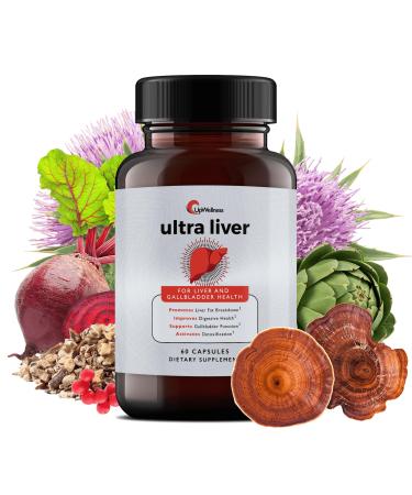UpWellness Ultra Liver Supplement for Liver Support and Gallbladder Support - Powered by TMG NAC Milk Thistle and More - Liver Cleanse Detox & Repair - 60 Capsules 60 Count (Pack of 1)